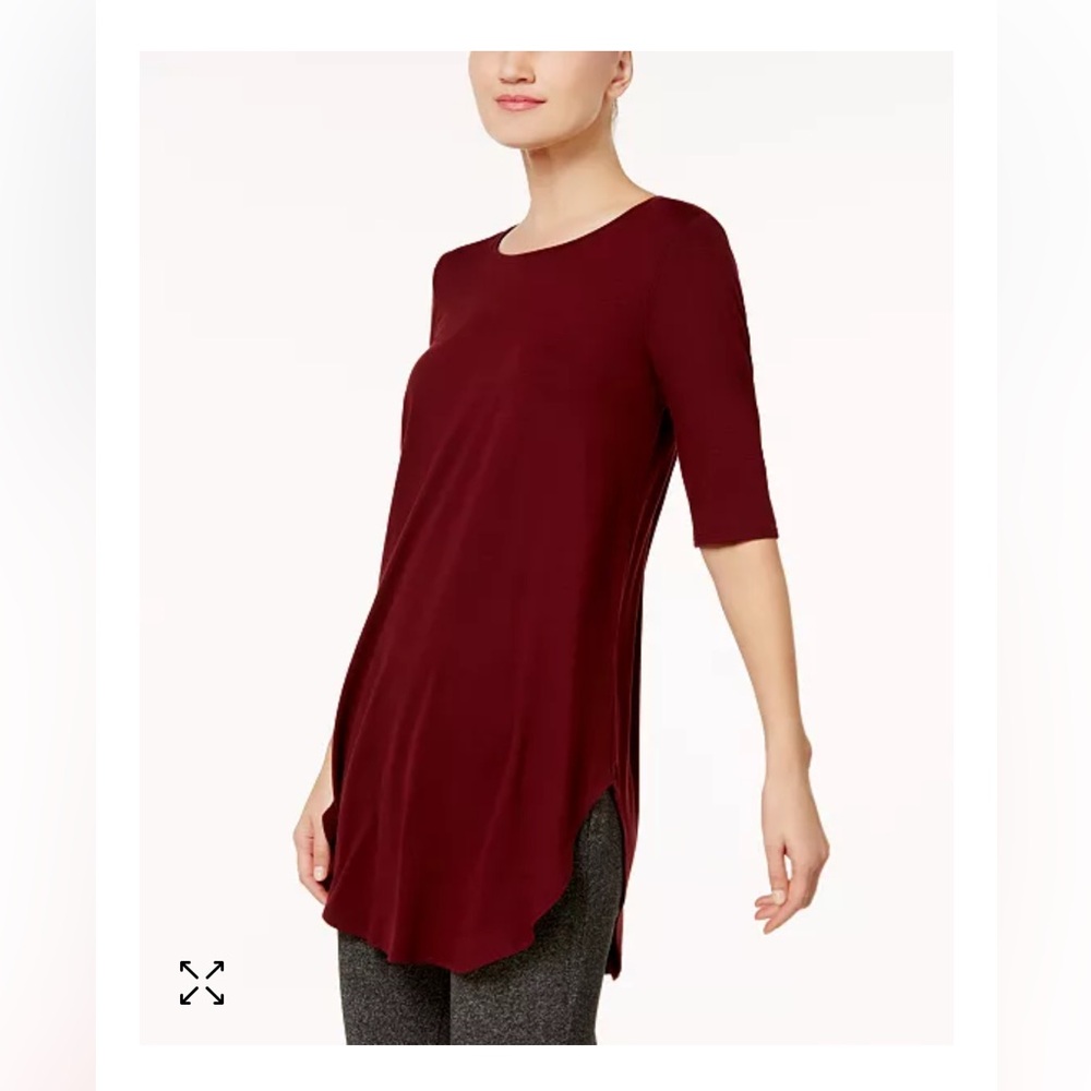 Eileen Fisher Stretch Jersey Boat-Neck Tunic maroon shirt sleeve top shirt Sz XS